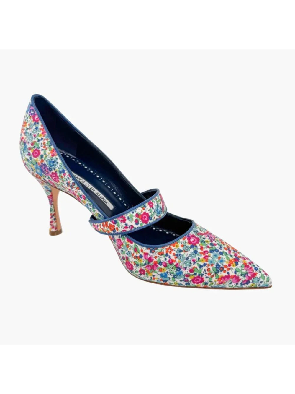 Manolo Blahnik Vibota Floral Mary Jane Pumps Heels Size 38.5 US 8.5 Multicolor